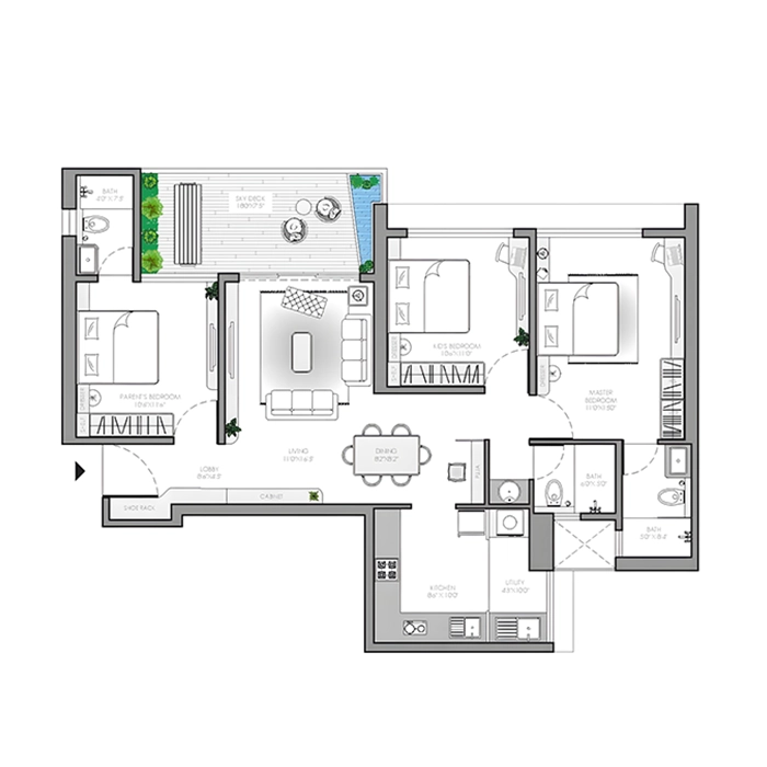 3 BHK 1067-1144 Sq.Ft